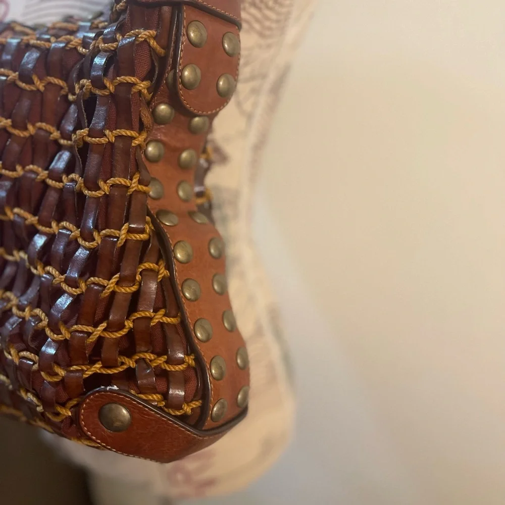Kooba Brown Leather Studded Hobo Shoulder Bag